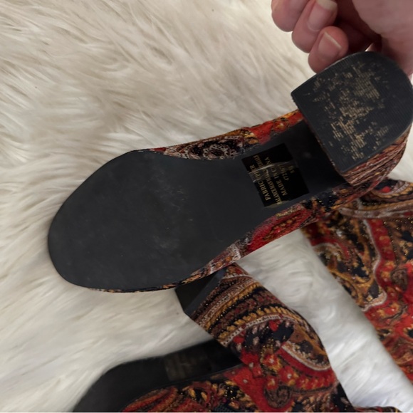 Diba 8M Red Metallic Paisley Fabric Velvet Knee High Designer Boots Y2K - Picture 4 of 15